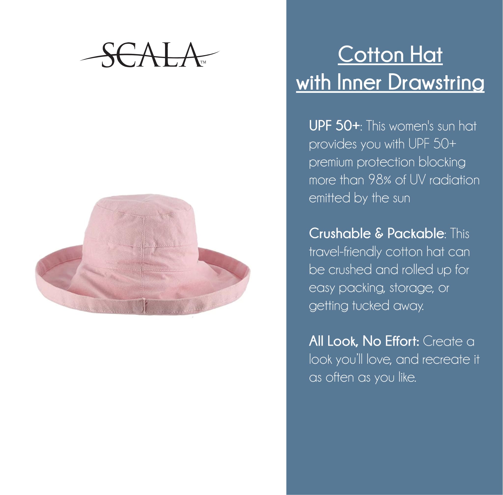 Scala womens Cotton Big Brim Hat With Inner Drawstring & Upf 50+ Rating - Image 4